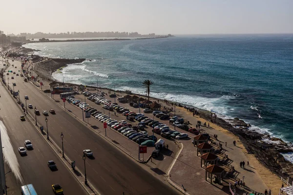 Alexandria Egypt Şubat 2019 Skenderiye Mısır Daki Corniche Sahil Yolunun — Stok fotoğraf