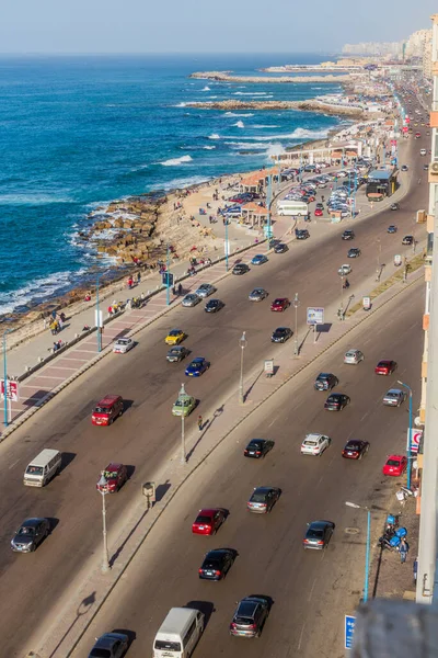 Alexandria Egypt Luty 2019 Widok Lotu Ptaka Corniche Aleksandrii Egipt — Zdjęcie stockowe