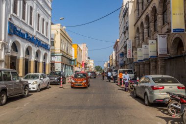 DJIBOUTI, DJIBOUTI - 17 Nisan 2019: Cibuti 'nin başkenti Cibuti' deki Avrupa semtinde sokak.