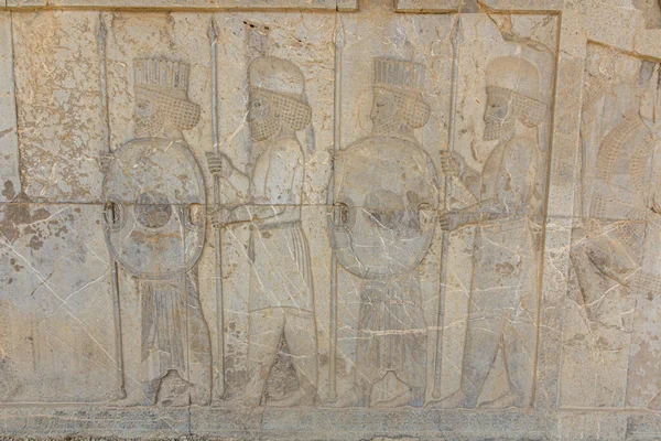 Nesmrtelní Válečníci Basreliéf Starověké Persepolis Írán — Stock fotografie