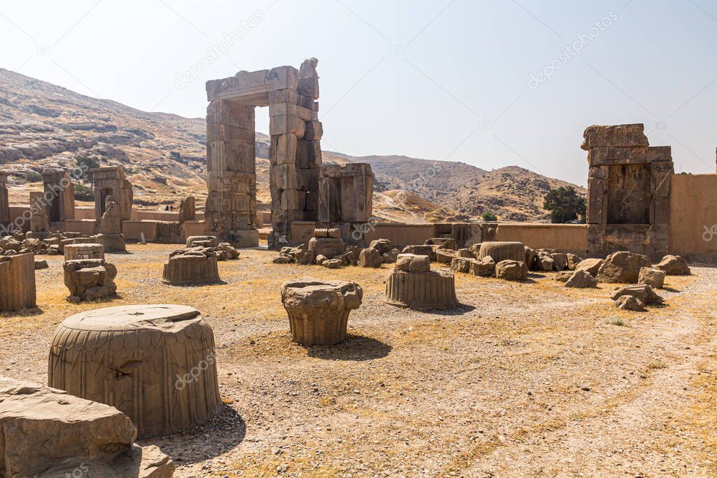 Ruins of the Palace of 100 columns in the ancient Persepolis, Iran