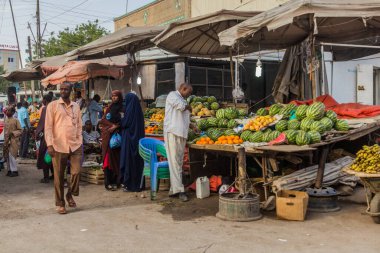 HARGEISA, SOMALILAND - APRIL 10, 2019: View of a market in the center of Hargeisa, capital of Somaliland