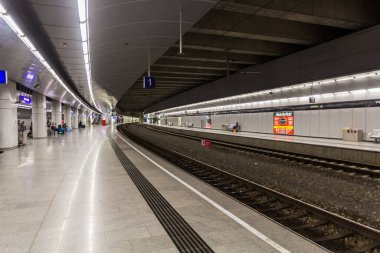 VIENNA, AUSTRIA - APRIL 22, 2019: Platform of the Vienna Airport train station, Austria.