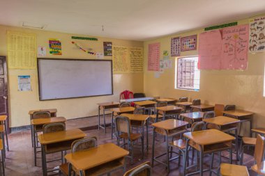 HARGEISA, SOMALILAND - APRIL 15, 2019: Interior of a classroom of a school in Hargeisa, capital of Somaliland