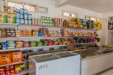 HARGEISA, SOMALILAND - APRIL 11, 2019: Interior of a supermarket in Hargeisa, capital of Somaliland