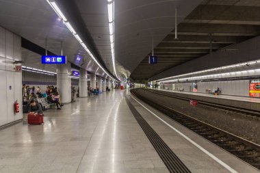 VIENNA, AUSTRIA - APRIL 22, 2019: Platform of the Vienna Airport train station, Austria.