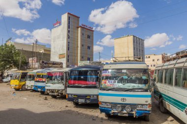 HARGEISA, SOMALILAND - APRIL 12, 2019: Bus station in the center of Hargeisa, capital of Somaliland