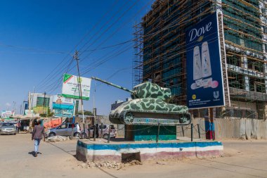 HARGEISA, SOMALILAND - APRIL 16, 2019: Tank monument in Hargeisa, capital of Somaliland