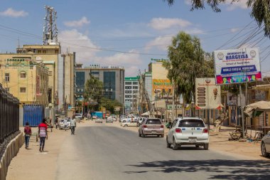 HARGEISA, SOMALILAND - APRIL 12, 2019: Street in the center of Hargeisa, capital of Somaliland