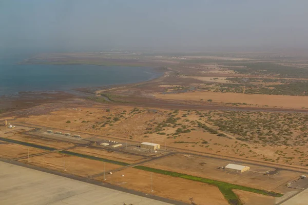 Aerial view of a part of Djibouti International Airport and Douda river, Djibouti