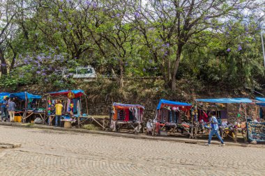 LALIBELA, ETHIOPIA - MARCH 29, 2019: Souvenir stalls in Lalibela, Ethiopia