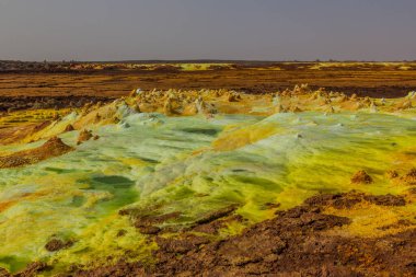 Dallol volkanik alanının renkli manzarası, Danakil depresyonu, Etiyopya