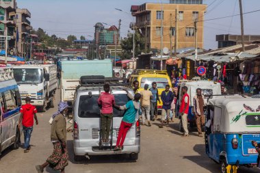 HARAR, ETHIOPIA - APRIL 7, 2019: Road traffic in Harar, Ethiopia