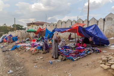 HARAR, ETHIOPIA - APRIL 9, 2019: Small market in Harar, Ethiopia