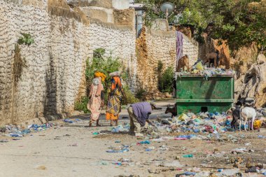 HARAR, ETHIOPIA - APRIL 8, 2019: Fotification and rubbish in Harar, Ethiopia