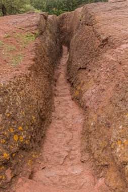 Drainage canal of Saint George (Bet Giyorgis) rock-hewn church in Lalibela, Ethiopia