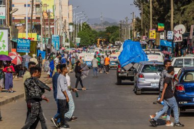 BAHIR DAR, ETHIOPIA - APRIL 1, 2019: Street traffic in Bahir Dar, Ethiopia