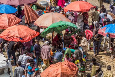 HARAR, ETHIOPIA - APRIL 8, 2019: Aerial view of a market in Harar, Ethiopia