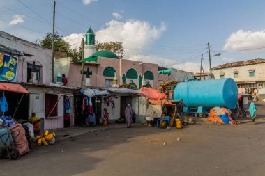 HARAR, ETHIOPIA - APRIL 9, 2019: View of a mosque in the old town of Harar, Ethiopia