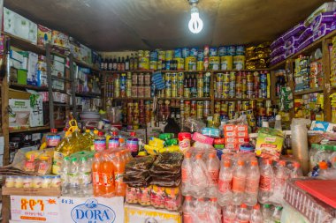 LALIBELA, ETHIOPIA - MARCH 29, 2019: Small shop in Lalibela, Ethiopia