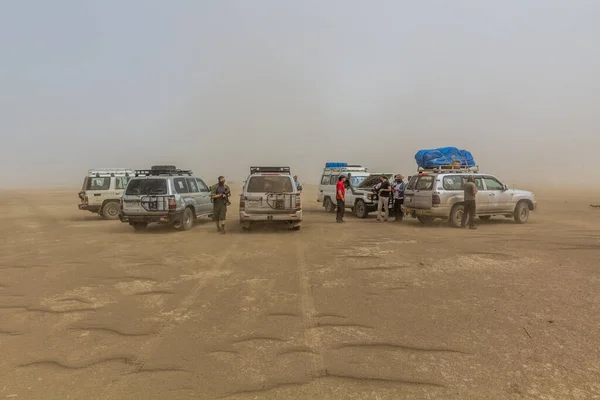 Danakil Etiopia Marzo 2019 Veicoli Turistici Nel Deserto Della Depressione — Foto Stock
