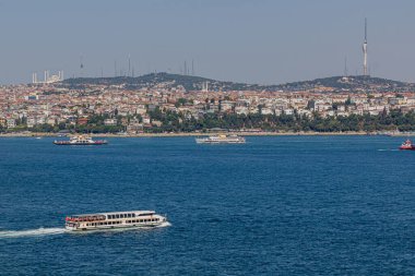 İstanbul, Türkiye 'deki İstanbul Boğazı' ndaki teknelerin görüntüsü