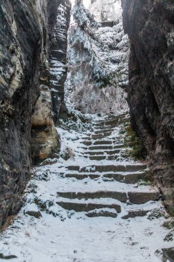 Winter view of a landscape of Tiske steny rocks, Czech Republic clipart