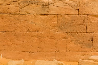 Sudan 'daki Musawwarat es-Sufra' nın (Musawarat Al-Sufra) büyük duvarlarına antik oymalar