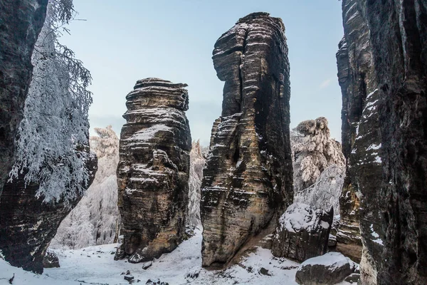 Vista Invierno Paisaje Rocas Steny Tiske República Checa — Foto de Stock