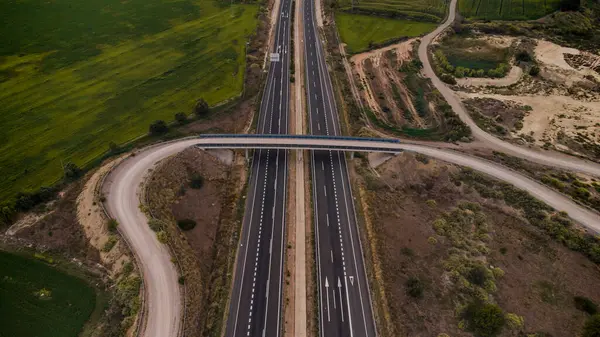 Aerial View Overpass Stretching Countryside Highway — Stock Photo, Image