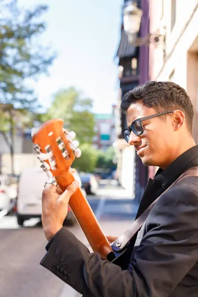 Young Male Musician Playing Guitar Street — Stock Photo, Image
