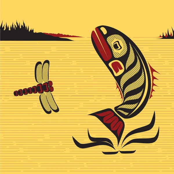 Canadian Native North West Art, vector fish — Stock Vector