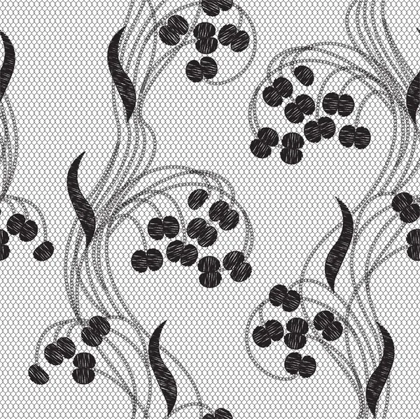 黑色蕾丝图案，在白色背景上的花 — 图库矢量图片