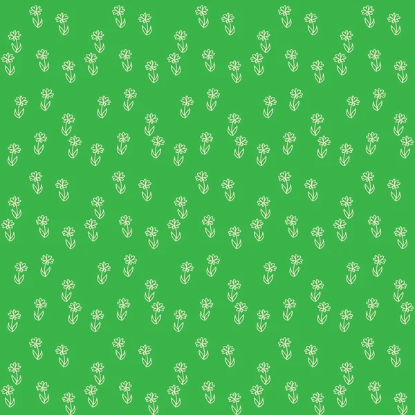 Vector seamless pattern, little flowers on green — Stock Vector