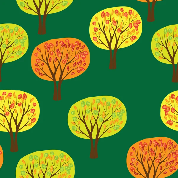 Herbst Wald nahtlose Muster mit Vektorbäumen — Stockvektor