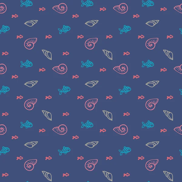 Funny fishes and shells vector seamless pattern — Stock Vector