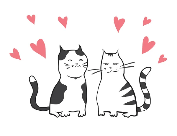 Vector cartão dos namorados com dois gatos — Vetor de Stock