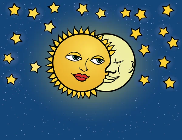 Sol de luna, ilustración vectorial — Vector de stock