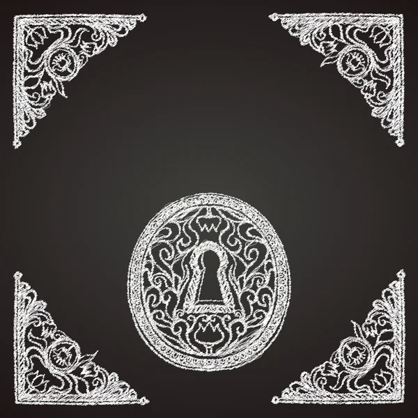Kara tahta üzerinde çizilmiş anahtar deliği el — Stok Vektör