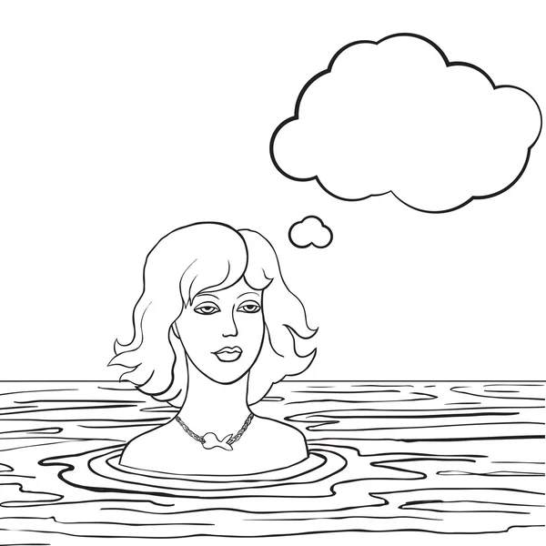 Yüzme kadın ile düşünme balonu — Stok Vektör