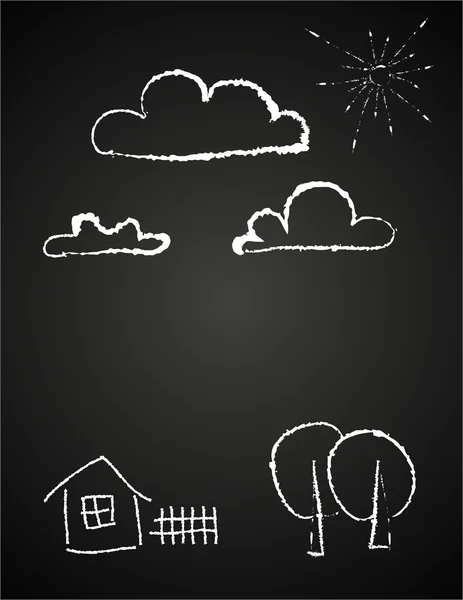 Childrens drawing of clouds in chalk — Stock Vector