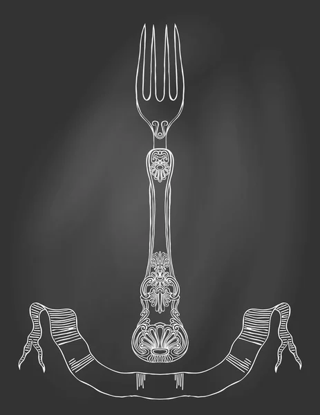 Illustrazione di una forchetta ornata su lavagna . — Vettoriale Stock