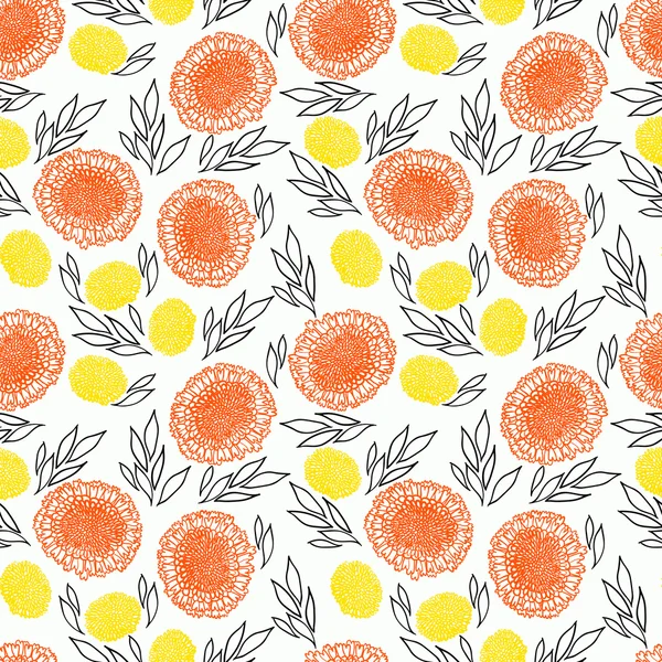 Vector pattern with flowers drawn in thin lines — Stock Vector