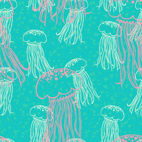 Морской узор с медузами на ярко-синем . — стоковый вектор
