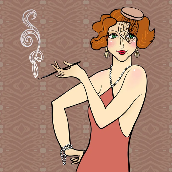 Pelirroja flapper chica — Vector de stock