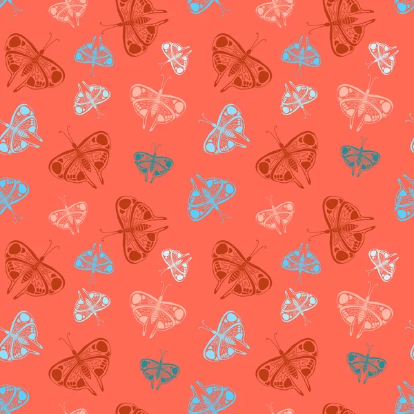 Patrón con coloridas mariposas de tamaño aleatorio — Vector de stock