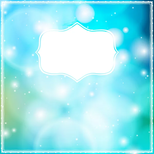 Vector card with frame on blue bokeh background. — Stock Vector