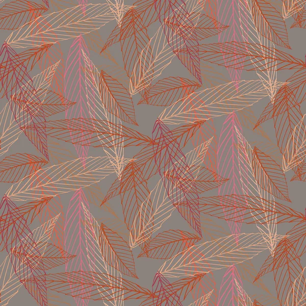 Motif organique avec des feuilles dessinées en fines lignes — Image vectorielle