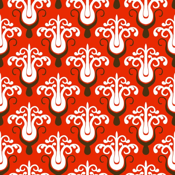 Holiday pattern with stylized trees on red — Stock Vector
