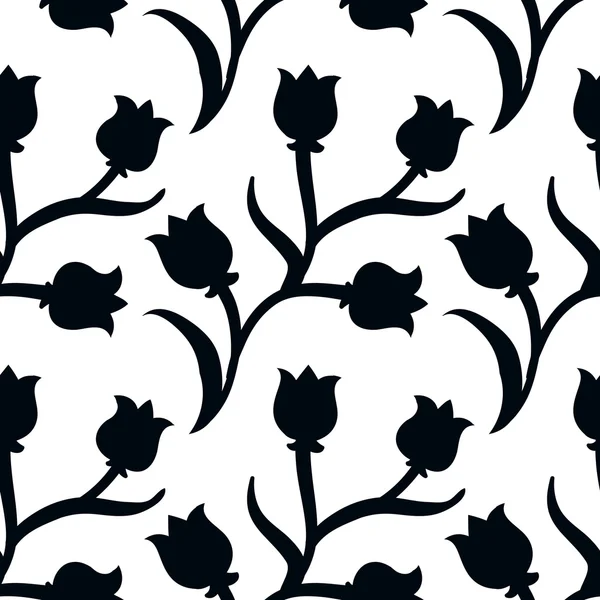 Ditsy květinový vzor s černými tulipány na bílém pozadí — Stockový vektor